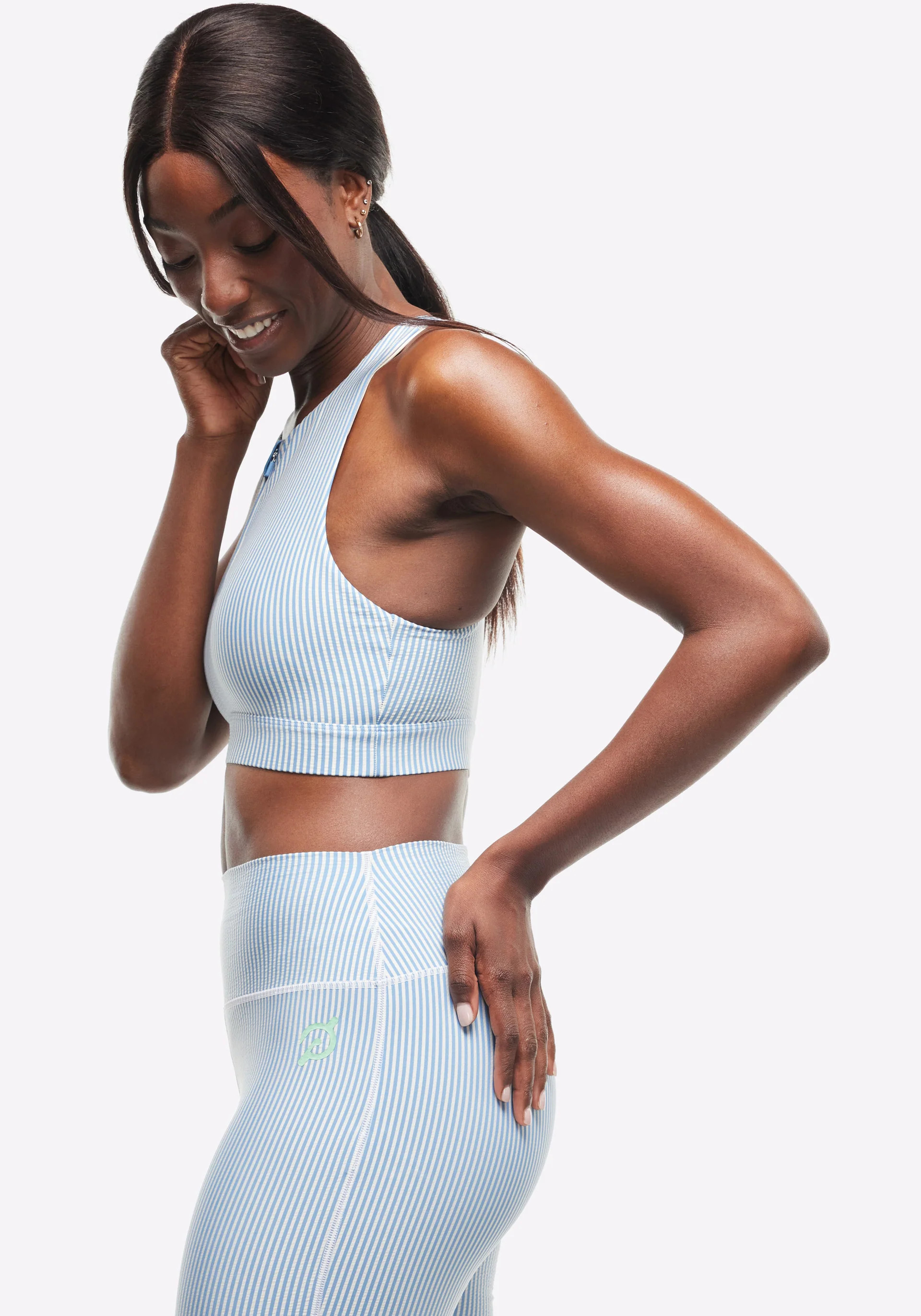 Seersucker High Neck Zip Bra | Peloton Apparel