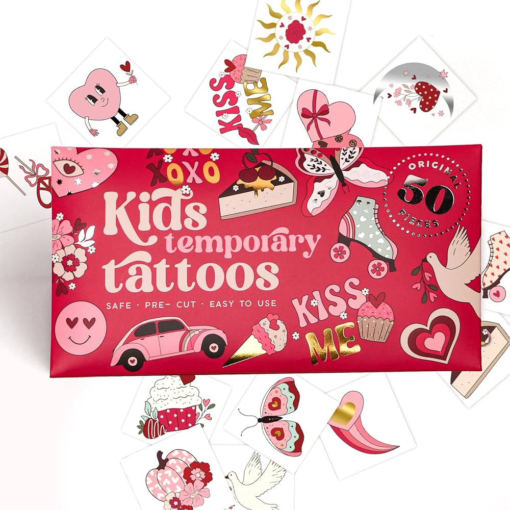 Kids Temporary Tattoos - Beauty & Hearts Style Tattoos for Kids, Hypoallergenic, Pre-Cut, 50 Pcs ... | Amazon (US)
