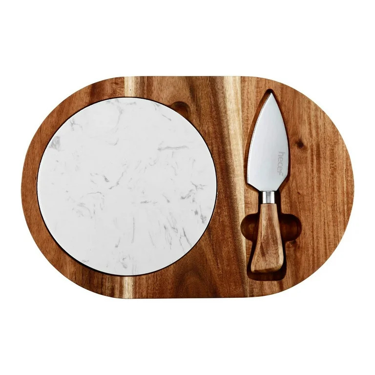 Hecef Wooden Cheese Board, Round Charcuterie Board with Knife, Marble Board Gift for Mothers Day | Walmart (US)