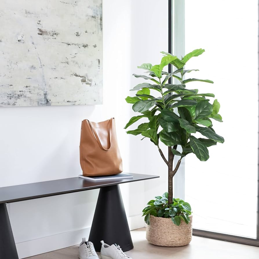 Artificial Fiddle Leaf Fig Tree, 4 FT Tall Fake Ficus Lyrata with Pot, Faux Silk Plants Indoor, R... | Amazon (US)
