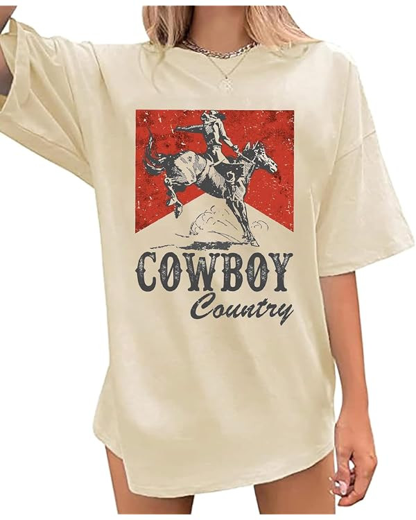 Oversized Western Graphic Shirt Women: Cowboys Country Shirt Casual Rodeo Howdy Cowgirl Tee Top | Amazon (US)