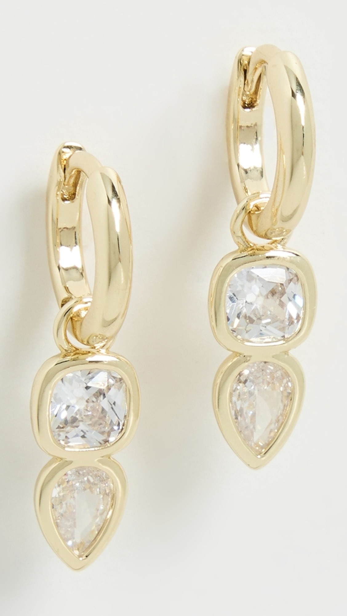 By Adina Eden Cubic Zirconia Bezel Square x Teardrop Dangle Huggie Earrings | Shopbop | Shopbop