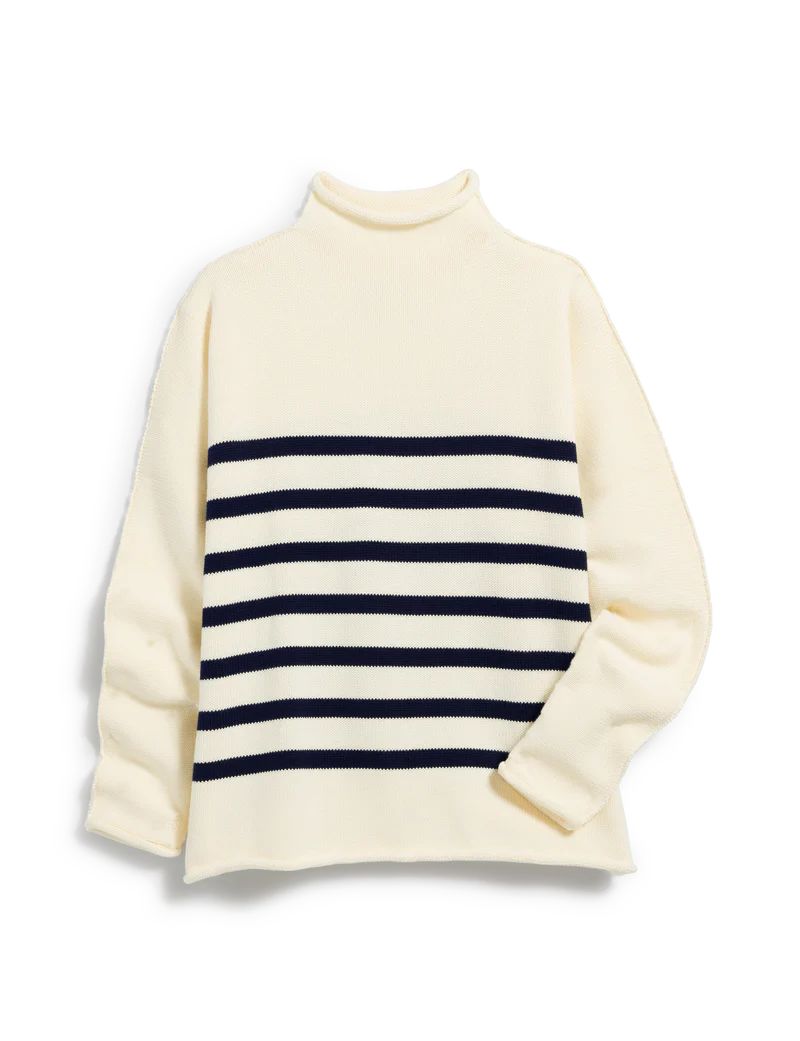 MONTEREY Cream with Navy Stripe, Pure Italian Cotton | Frank & Eileen