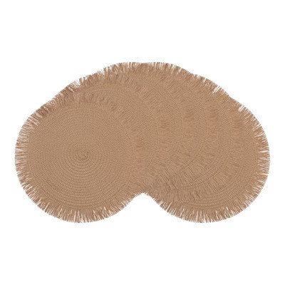 REGALWOVEN Rustic Tassel Rattan Round Wipe Clean Placemats 15 x 15 Inch 6 Pcs Coffee | Target