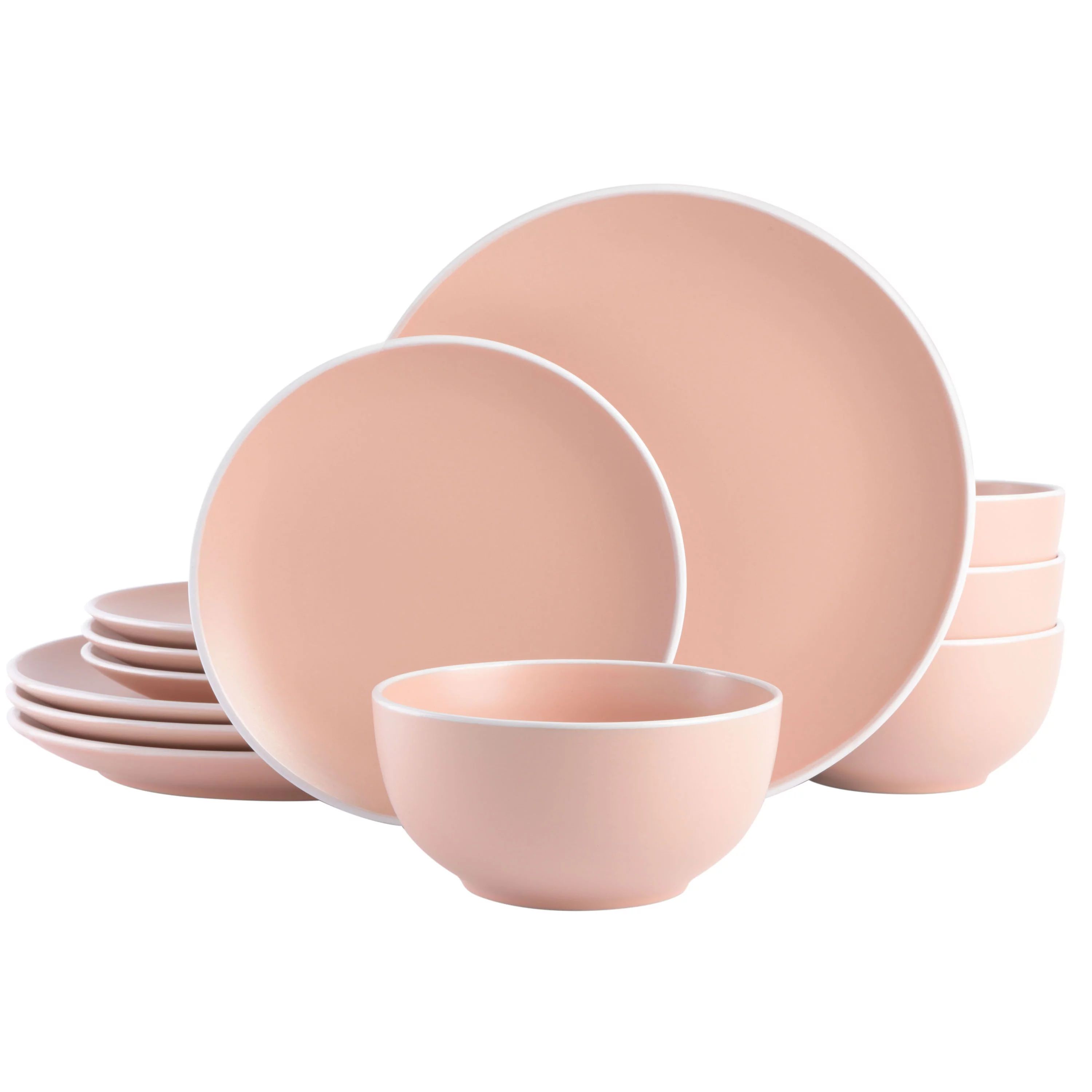 Spice By Tia Mowry - Creamy Tahini 12-Piece Coral Stoneware Dinnerware Set | Walmart (US)