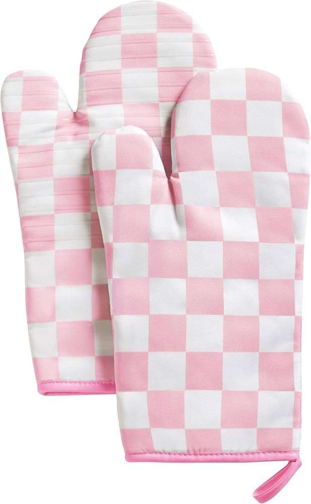 Ohocut Pink Checkered Oven Mitts Heat Resistant, Vintage Retro Checkerboard Cute Oven Mitts, Non-... | Amazon (US)