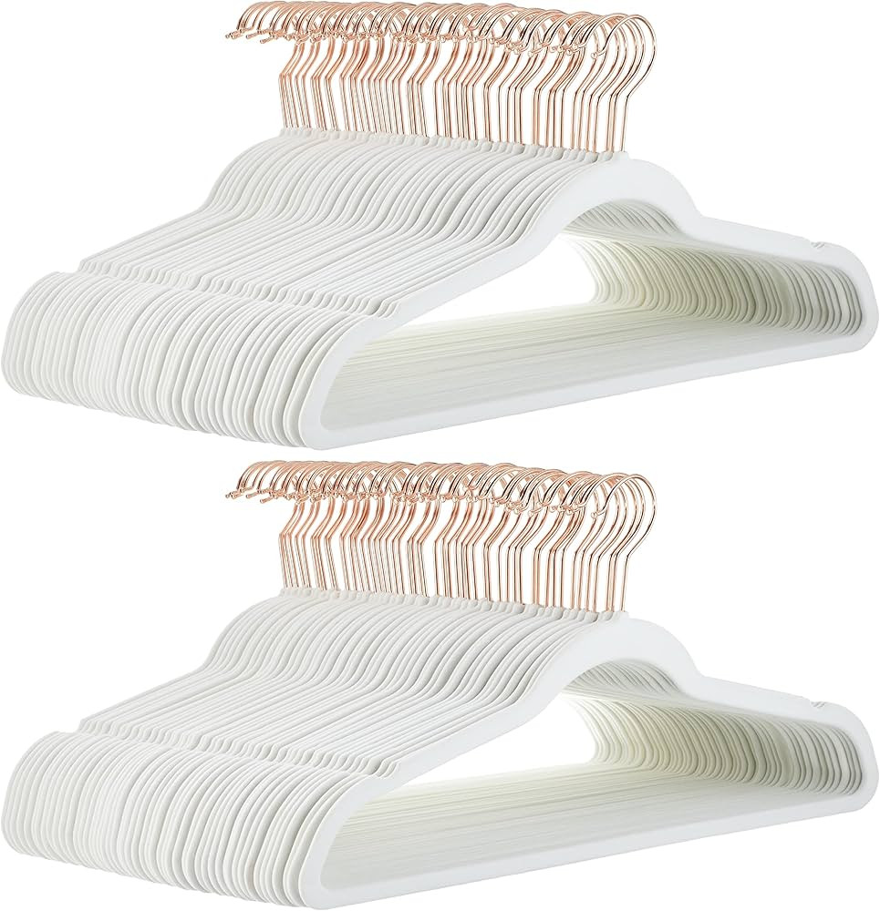 Amazon Basics Slim, Velvet, Non-Slip Suit Clothes Hangers, Ivory/Rose Gold - Pack of 100 | Amazon (CA)