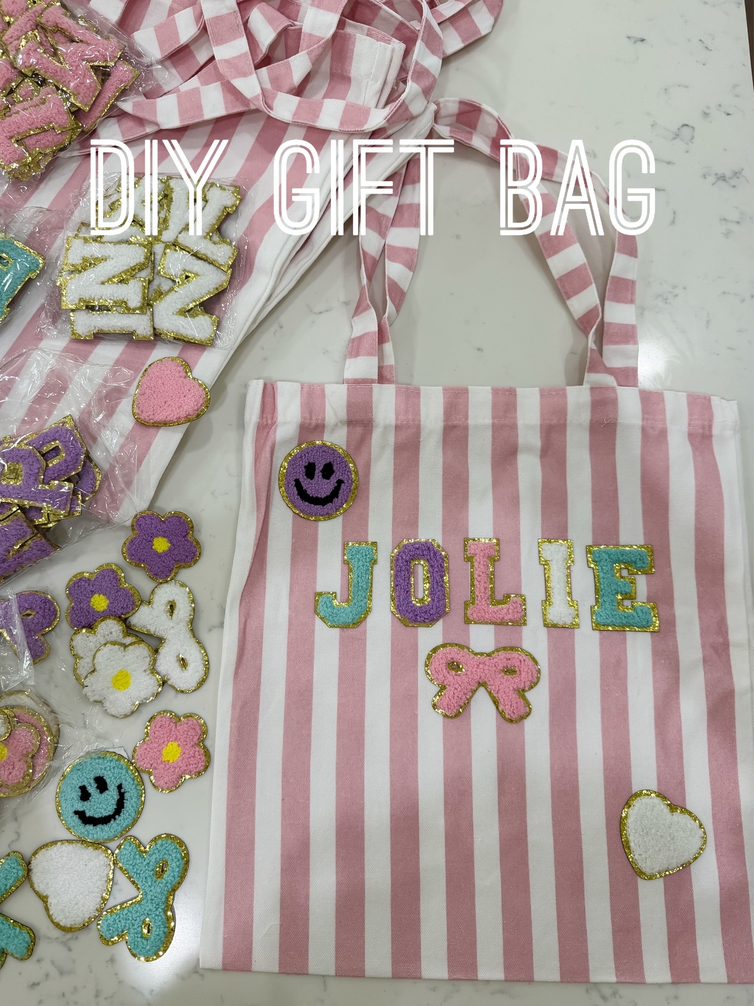 DIY personalized gift bag idea 🎀✨

I’m over spending $6 on gift bags just to throw them away. Instead, I made this personalized tote bag that becomes part of the gift — something she can actually use again and again!

And the best part? SO easy. The letters and patches are stick-on, so there’s no ironing or sewing required 🙌💕

Perfect for birthdays, sleepovers, dance gifts, camp bags, or just making a gift feel extra special 💖

#LTKKids #LTKSaleAlert #LTKmomlife