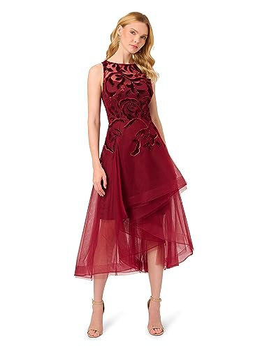 Adrianna Papell Women's Halter Velvet Tulle Dress, Garnet | Amazon (US)