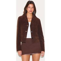 Brown Faux Suede Cropped Blazer, Brown | PrettyLittleThing UK