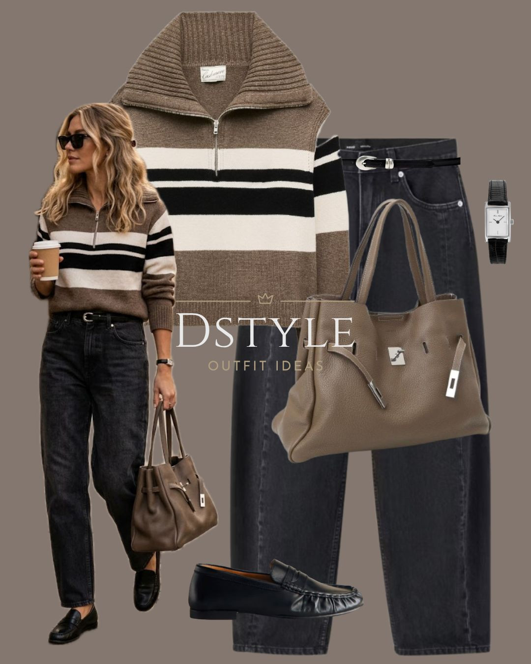 Casual autumn uniform ☕️ Styled a striped half-zip cashmere sweater with charcoal straight-leg denim, classic black loafers, and a structured grey leather tote. Effortless, comfortable, and perfect for crisp fall days.

#LTKootd #LTKWorkwear