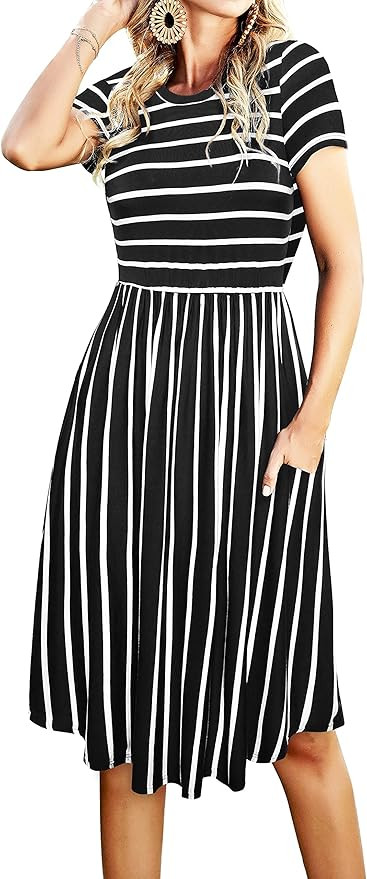 2025 Women Summer Work Casual Midi Teacher Dress Short Sleeve Knit Travel Outfit | Amazon (US)