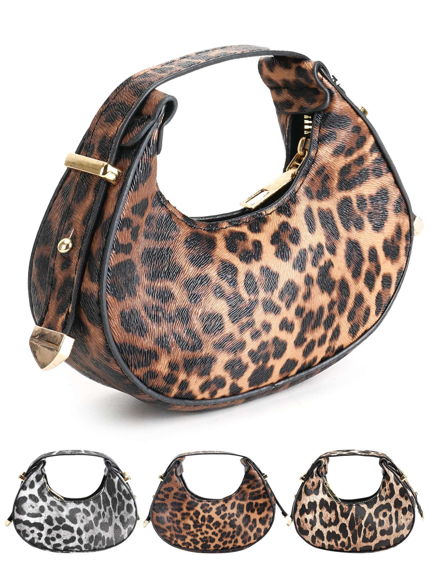 Deago Women's Leopard Print Handbag Cheetah Top Handle Clutch Purses Mini Zip Tote Hobo Bag (Brow... | Walmart (US)