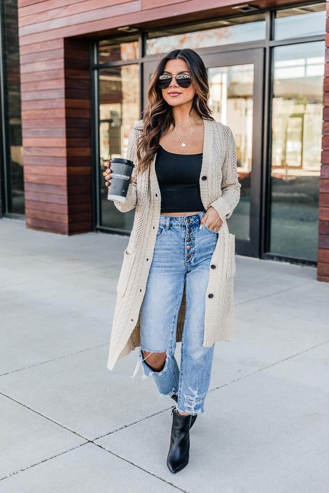 Chance To Change Beige Cable Knit Cardigan FINAL SALE | The Pink Lily Boutique
