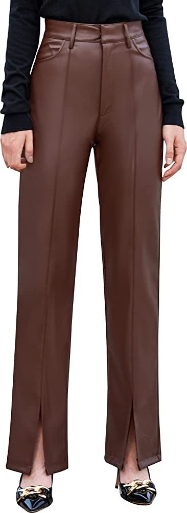 Womens Leather Pants, Faux Legging, Stretchy Jegging with Pockets | Amazon (US)