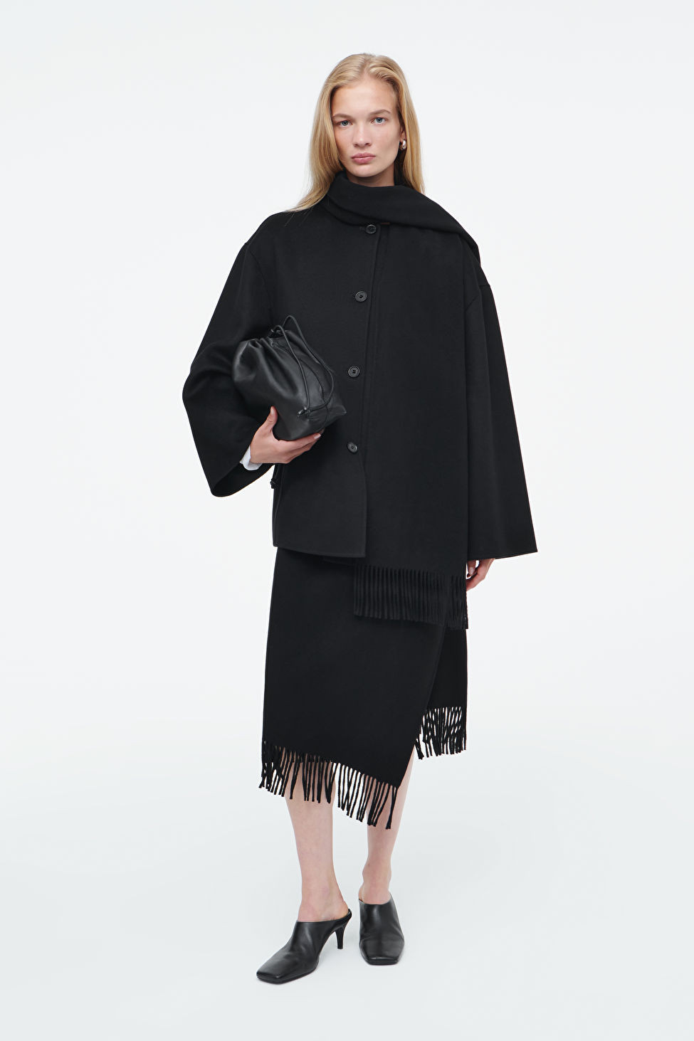 FRINGED WOOL MIDI WRAP SKIRT - BLACK - Skirts - COS | COS (US)