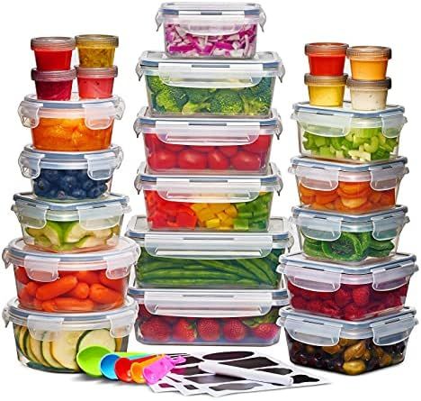 24 Pack Airtight Food Storage Container Set - BPA Free Clear Plastic Kitchen and Pantry Organizat... | Amazon (US)