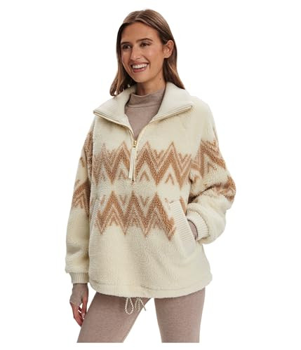 Varley Women's Hendrik Half Zip Faux Sherpa Pullover, Egret, L | Amazon (US)