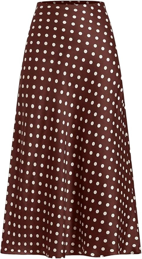 EARKOHA 2025 Skirts for Women Elegant Polka Dot Long Satin Skirt High Waist Cocktail Party A-Line... | Amazon (US)