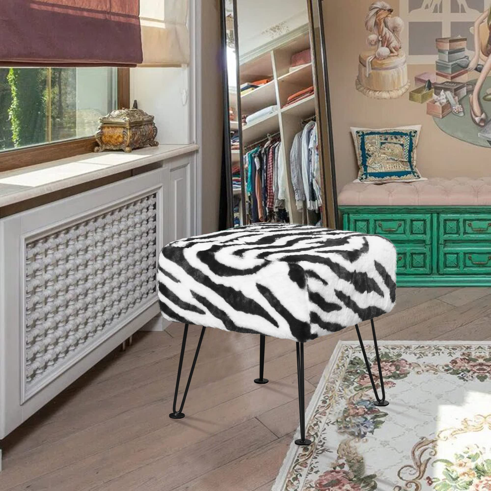 Home Soft Things Zebra Type Ottoman Bench 17" x 17" x 17" Square Footrest Upholstered Mink Fabric... | Amazon (US)