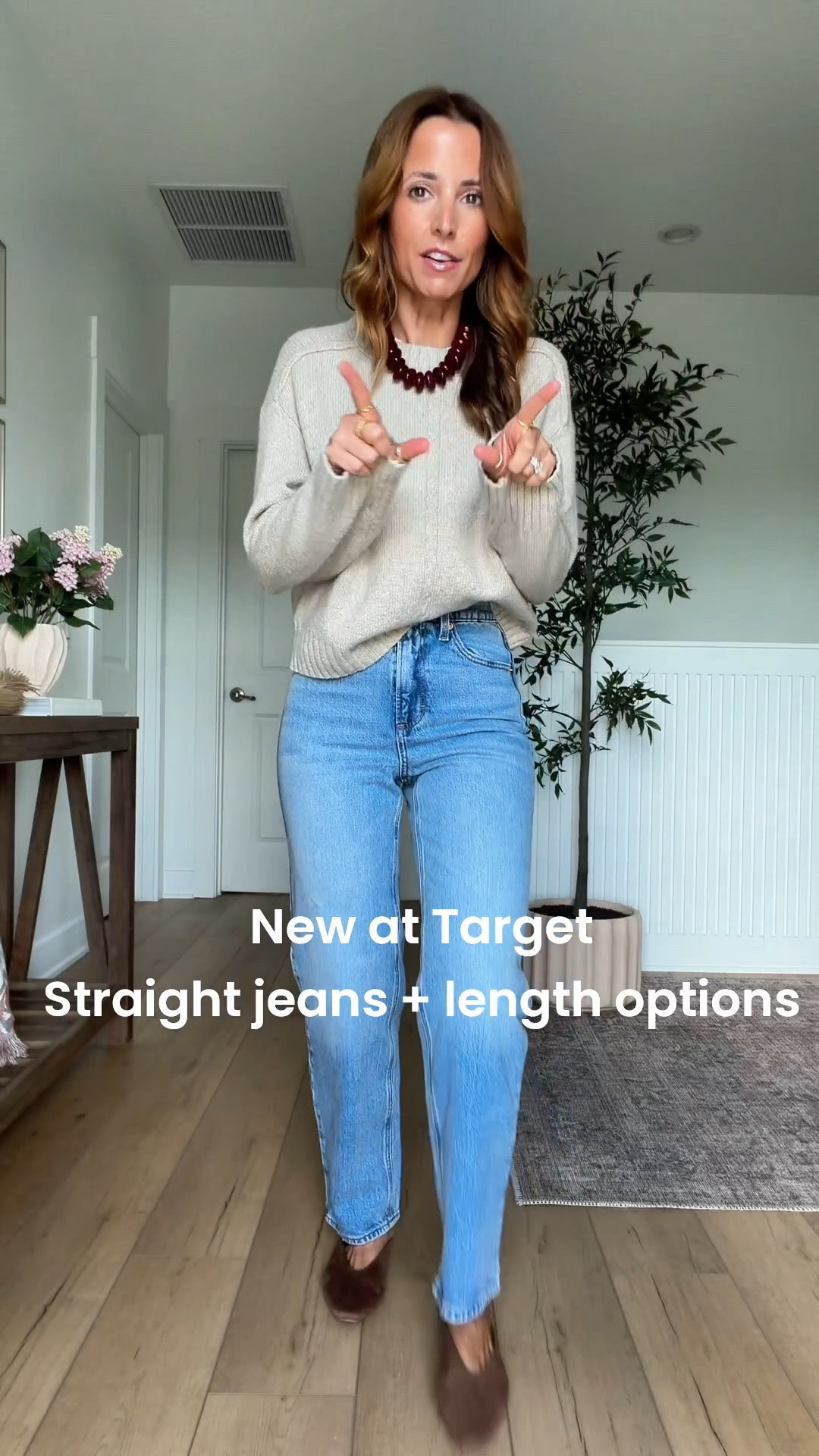 New fall arrivals from Target! Fall outfits. Fall style. Elevated casual outfits. Mom outfits. Teacher outfits. Vintage straight jeans in 00 short. Crewneck sweater in XS. Mules are TTS. Beaded necklace. 
#LTKootd #LTKSeasonal #LTKPetite