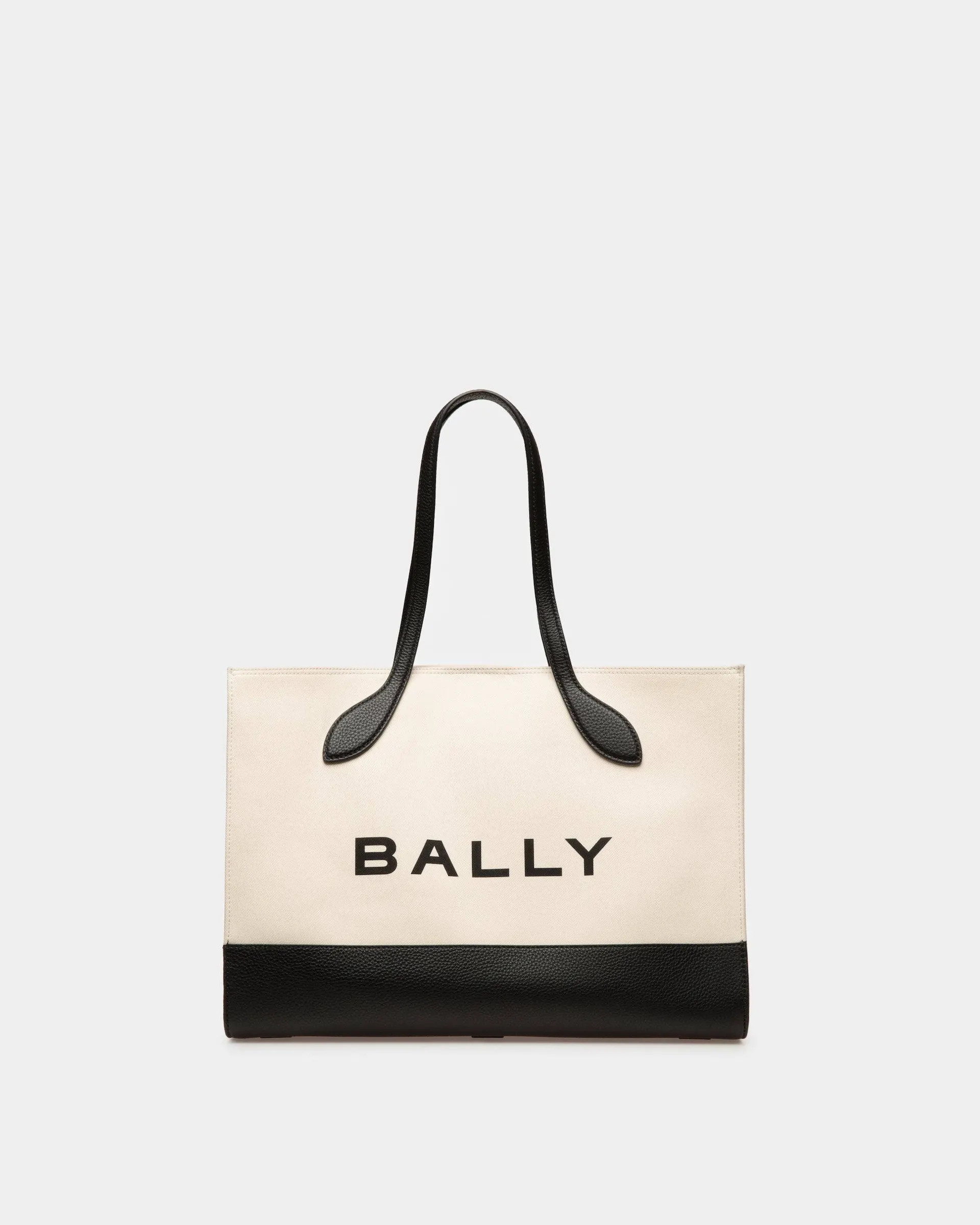 Bar Tote Bag In Natural And Black Fabric | Bally