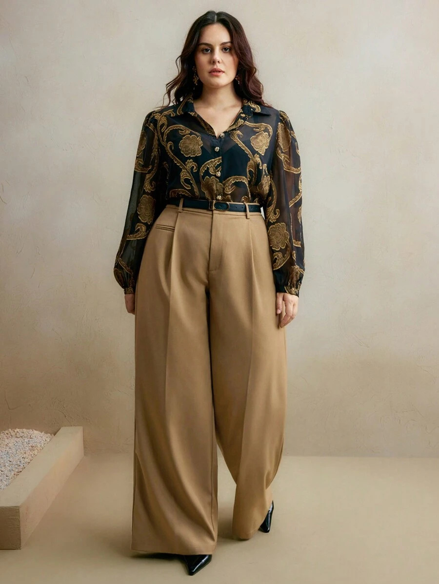 Anewsta Fashion Office & Casual Leather Belt Straight Leg Plus Size Women Suit Pants Graduation,B... | SHEIN