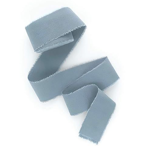 Dusty blue ribbon 1/2" 1" 2" 3 inch wide 5yd cotton Frayed edges hand dyed for Rustic wedding inv... | Amazon (US)