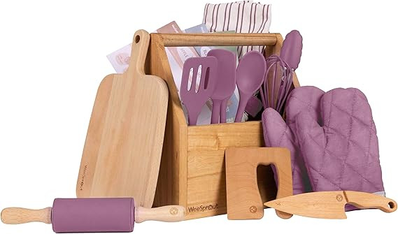WeeSprout Little Chef Kids Cooking & Baking Set, 14 Piece Cooking Set with Real Kitchen Tools & K... | Amazon (US)