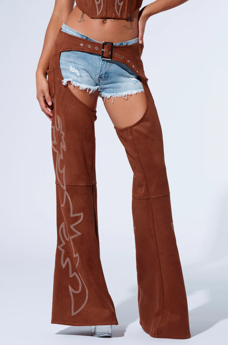 SMOKE HOUR SUEDE CHAPS IN BROWN | AKIRA