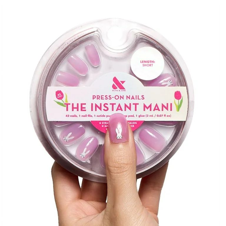 Olive & June Instant Mani Short Round Press-On Nails, Pink, Hello Bunny, 42 Pieces - Walmart.com | Walmart (US)