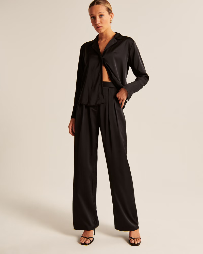 Tailored Satin Wide Leg Pants | Abercrombie & Fitch (US)
