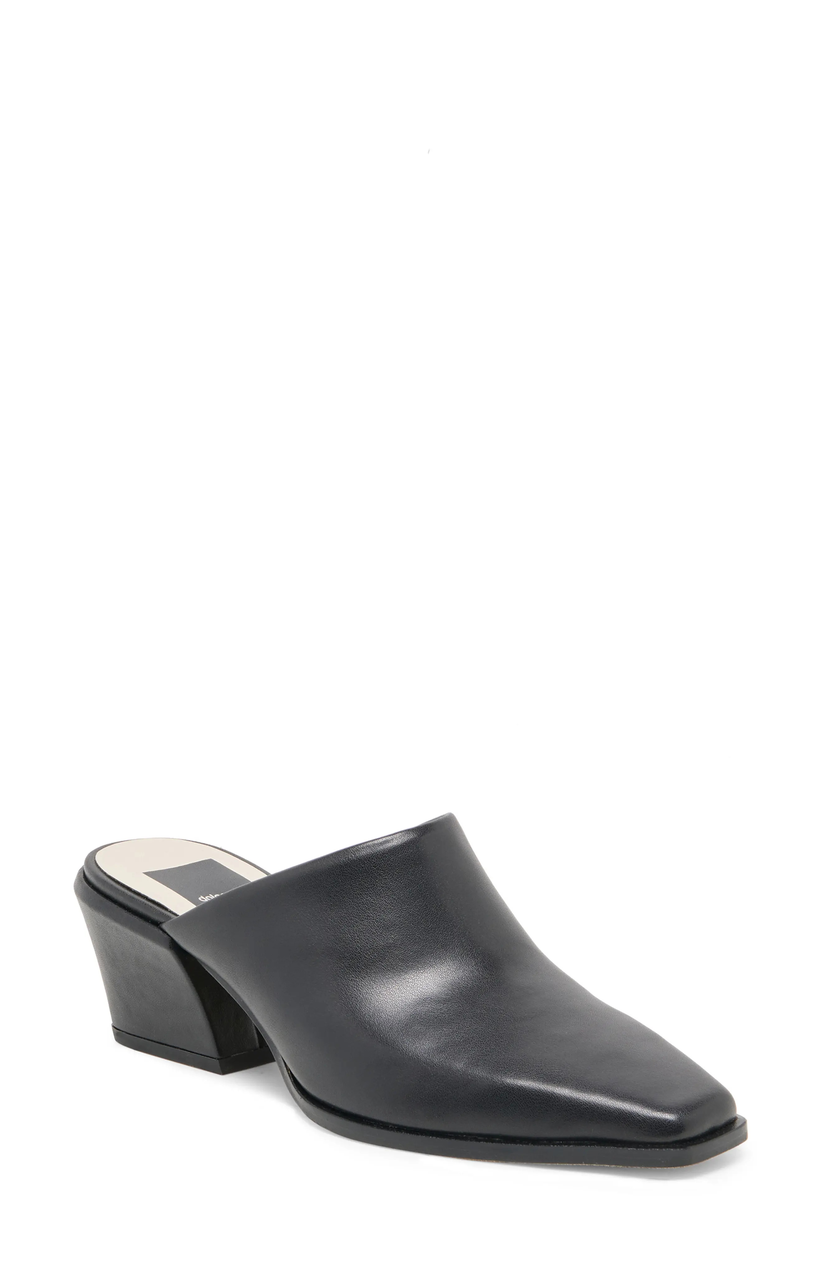 Dolce Vita Leyton Square Toe Mule in Black Leather at Nordstrom, Size 11 | Nordstrom