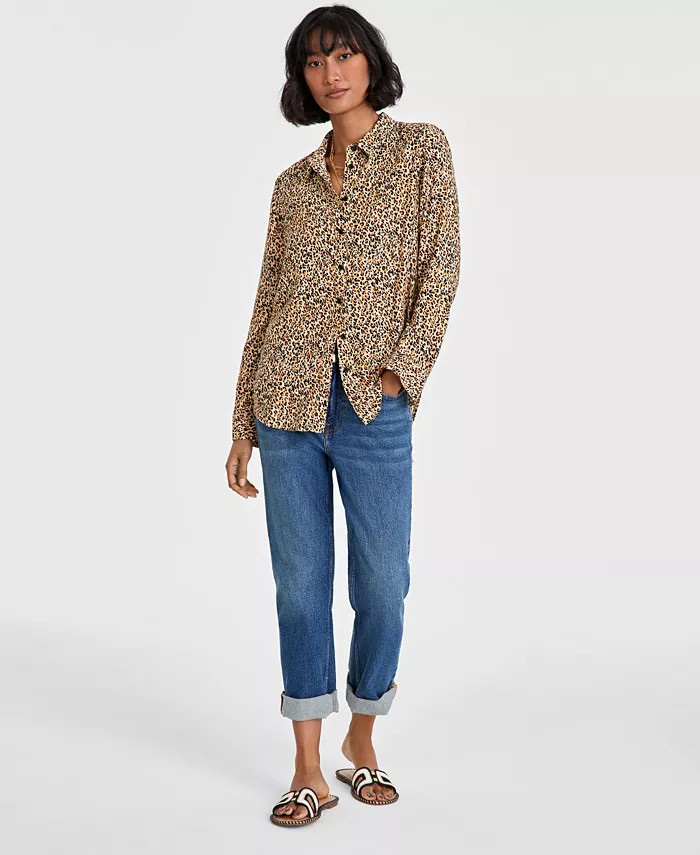 Women's Printed Collared Shirt, Created for Macy's | Macy's