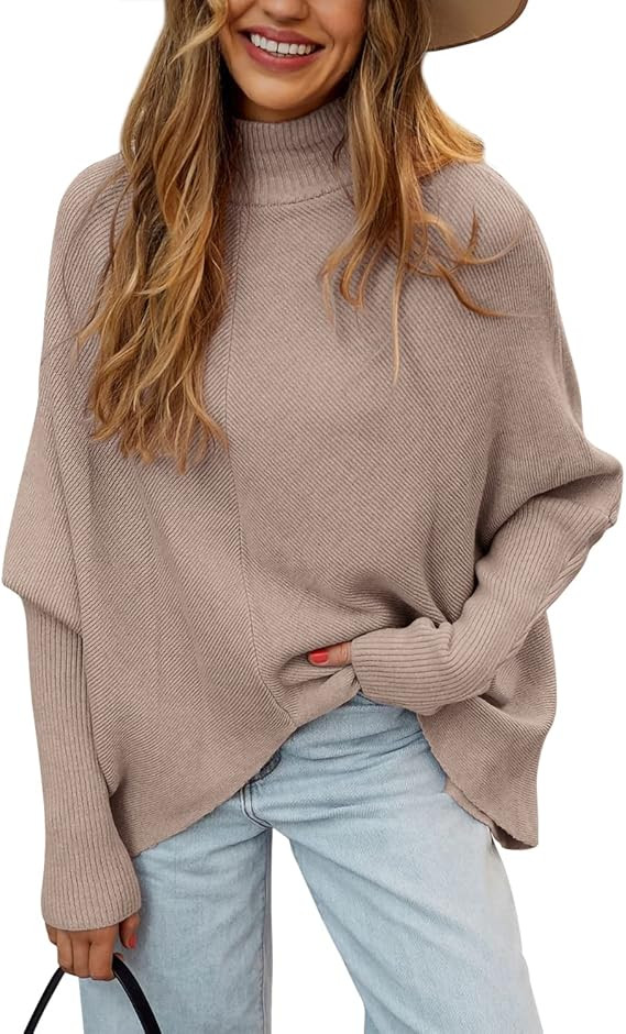 Imily Bela Womens Oversized Pullover Sweater Long Batwing Sleeve Tunic Split Hem Solid Jumper Top... | Amazon (US)