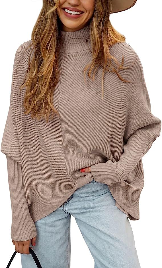 Imily Bela Womens Oversized Pullover Sweater Long Batwing Sleeve Tunic Split Hem Solid Jumper Top... | Amazon (US)