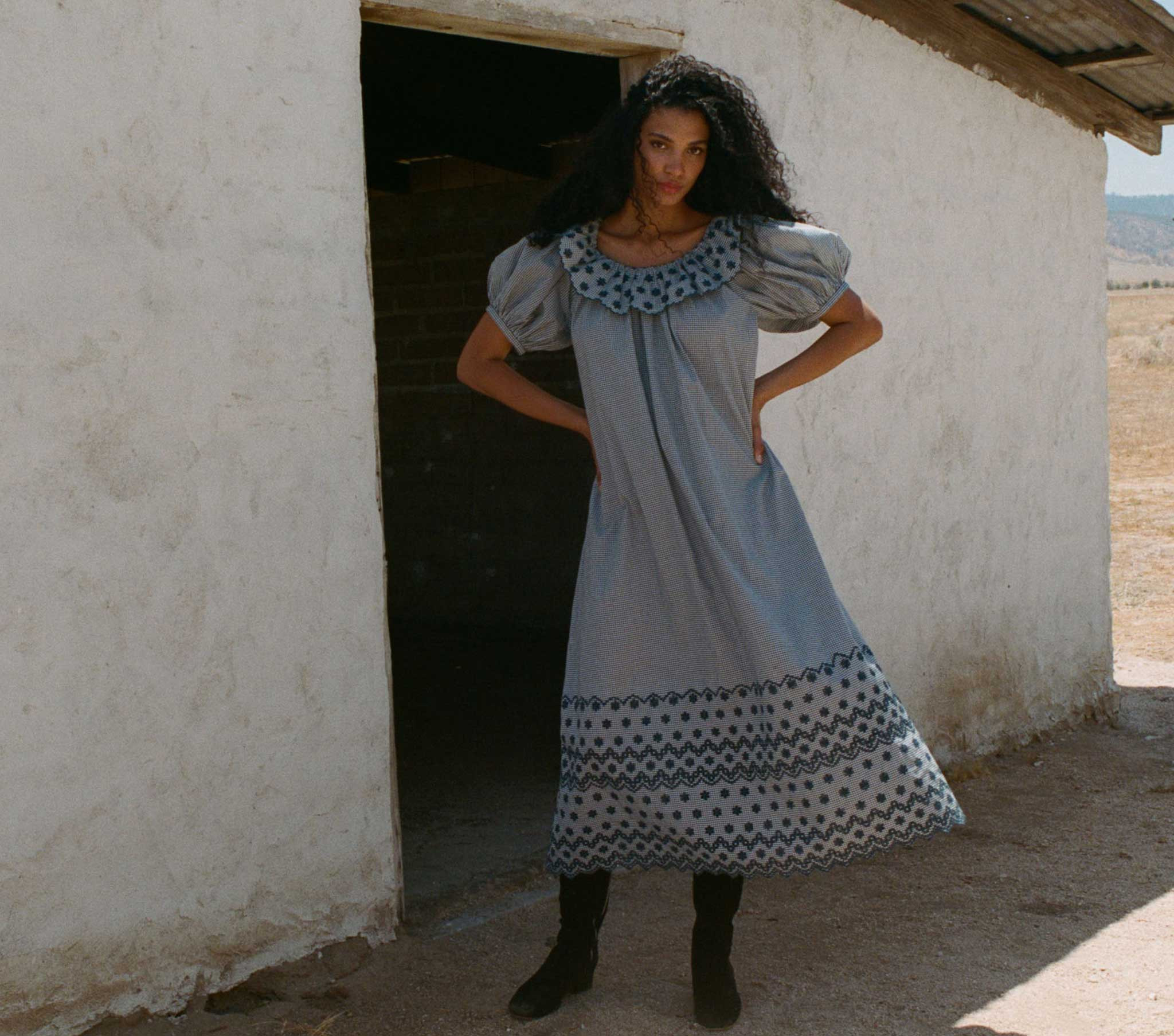 HILL DRESS - AZURE PARIS GINGHAM | DÔEN | DOEN