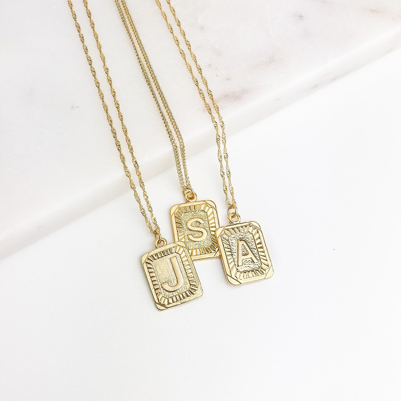 Gold Initial Letter Pendant Necklace, Square Alphabet Rectangle Medallion Pendant, Personalized, ... | Etsy (US)