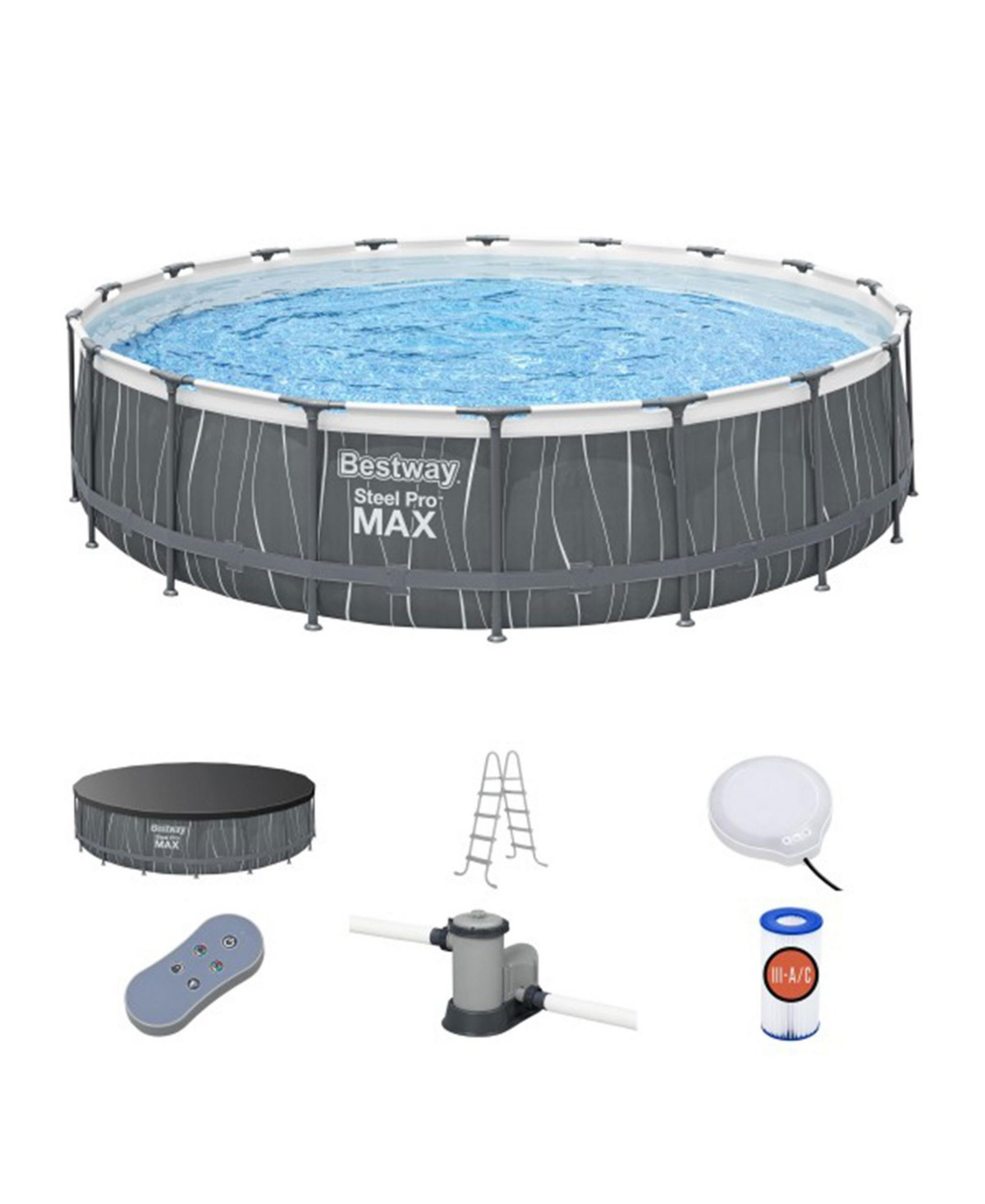 Bestway Steel Pro Max 18' x 48" Round Above Ground Pool Set w/Led Light & Remote | Macy's