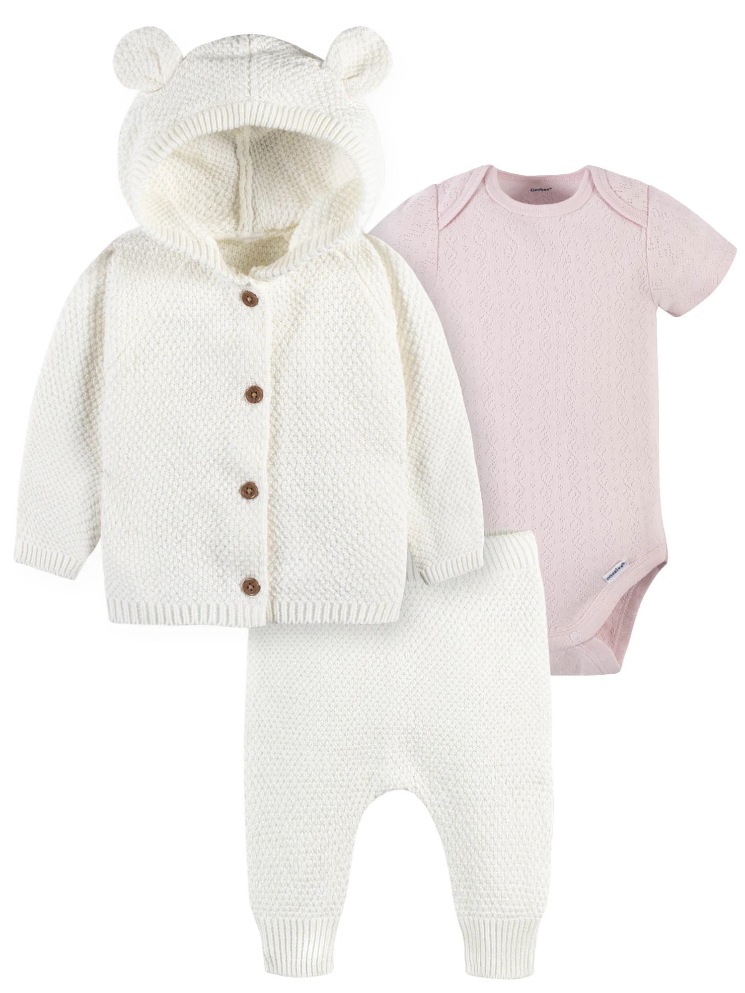 Modern Moments by Gerber Newborn Baby Girl Cardigan, Bodysuit, & Pant Outfit Set, 3-Piece, Newbor... | Walmart (US)