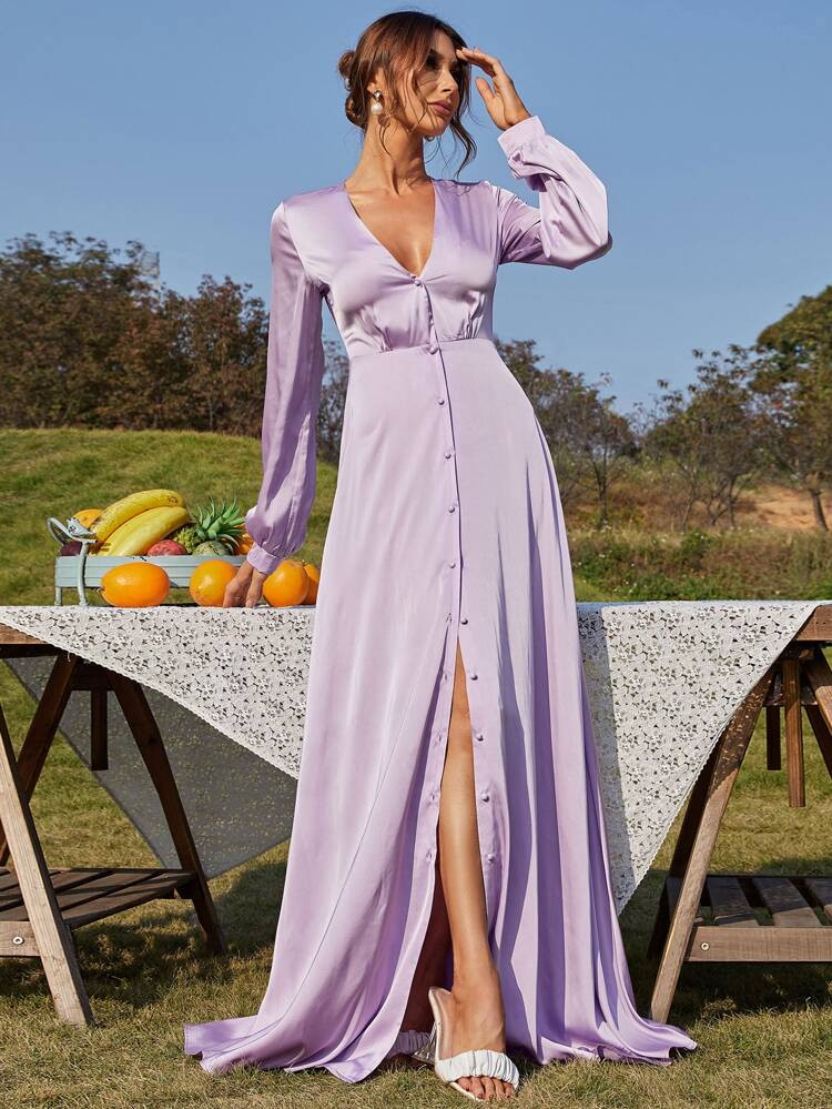 Missord Button Front Satin Maxi Dress | SHEIN