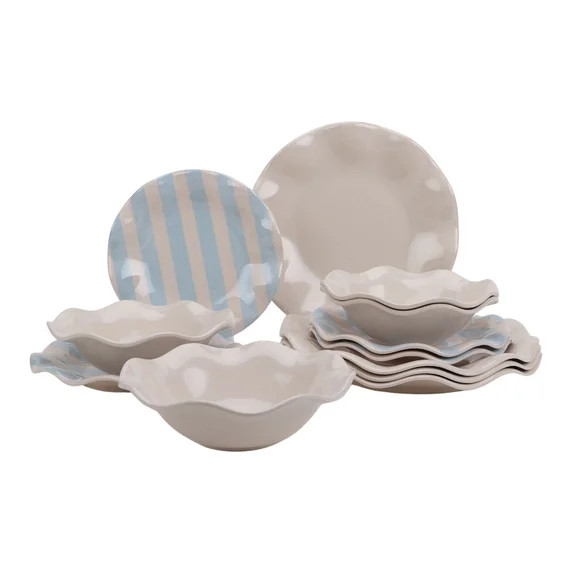 Just Feed Me by Jessie James Decker 12-Piece Bamboo-Melamine Scalloped Dinnerware Set | Walmart (US)