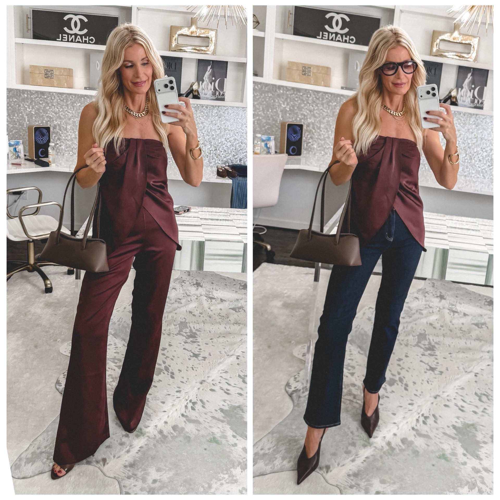 This rich burgundy matching set is such a chic alternative to a dress! The draped top and wide-leg pants create a flattering, sophisticated look that’s perfect for fall events or date night. I’m wearing an XS in the top and pants. #MatchingSet #FallStyle #FashionOver40 

 #LTKgrwm #LTKSeasonal #LTKOver40