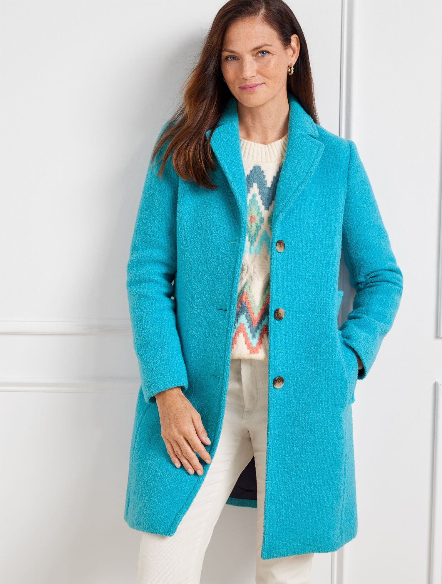 Wool Bouclé Long Coat | Talbots