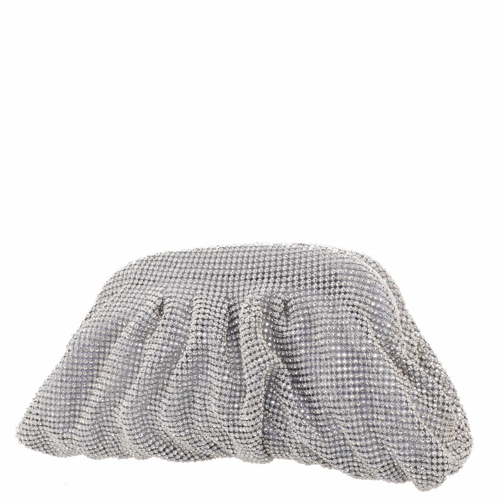ALEXIA-SILVER CRYSTAL MESH SOFT CLUTCH | Nina Shoes