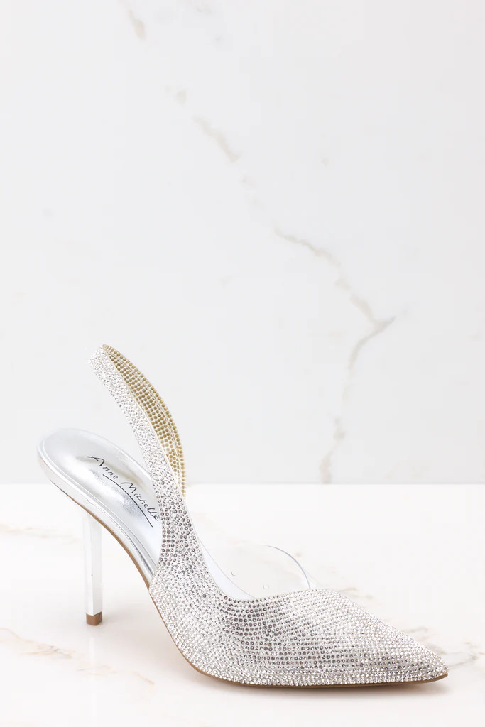 Two Steps Ahead Silver Rhinestone Heels | Red Dress 