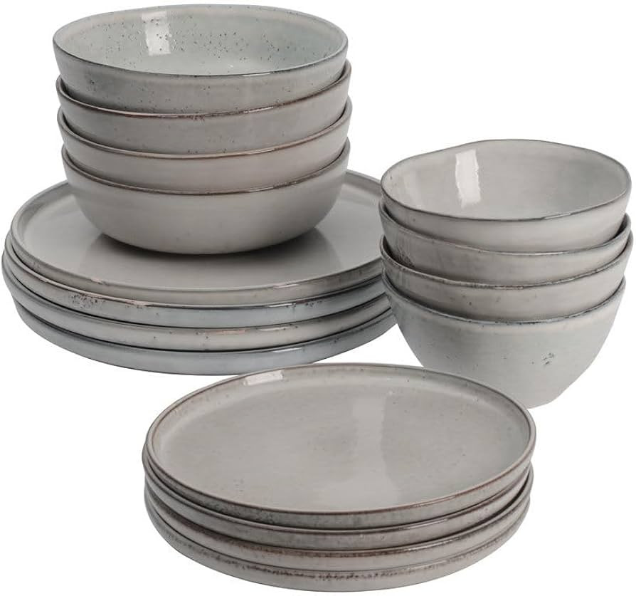 ProCook Oslo Rim Reactive Grey Stoneware Dinner Set Stylish Dishwasher, Oven & Microwave Safe Mod... | Amazon (UK)