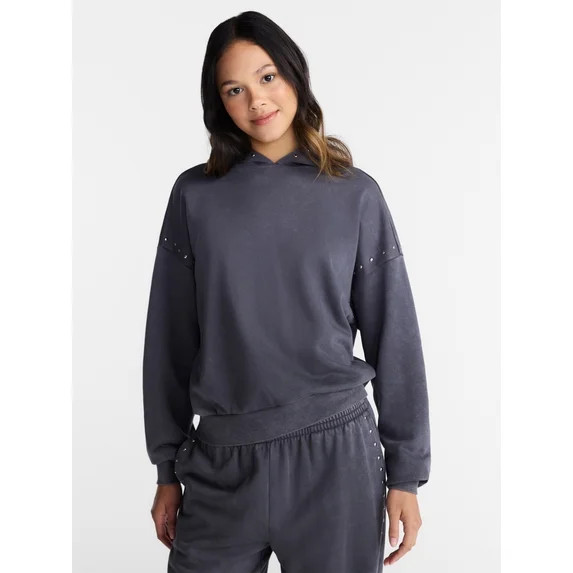 No Boundaries Mineral Wash Studded Fleece Oversized Hoodie, Women's XXS-XXL | Walmart (US)