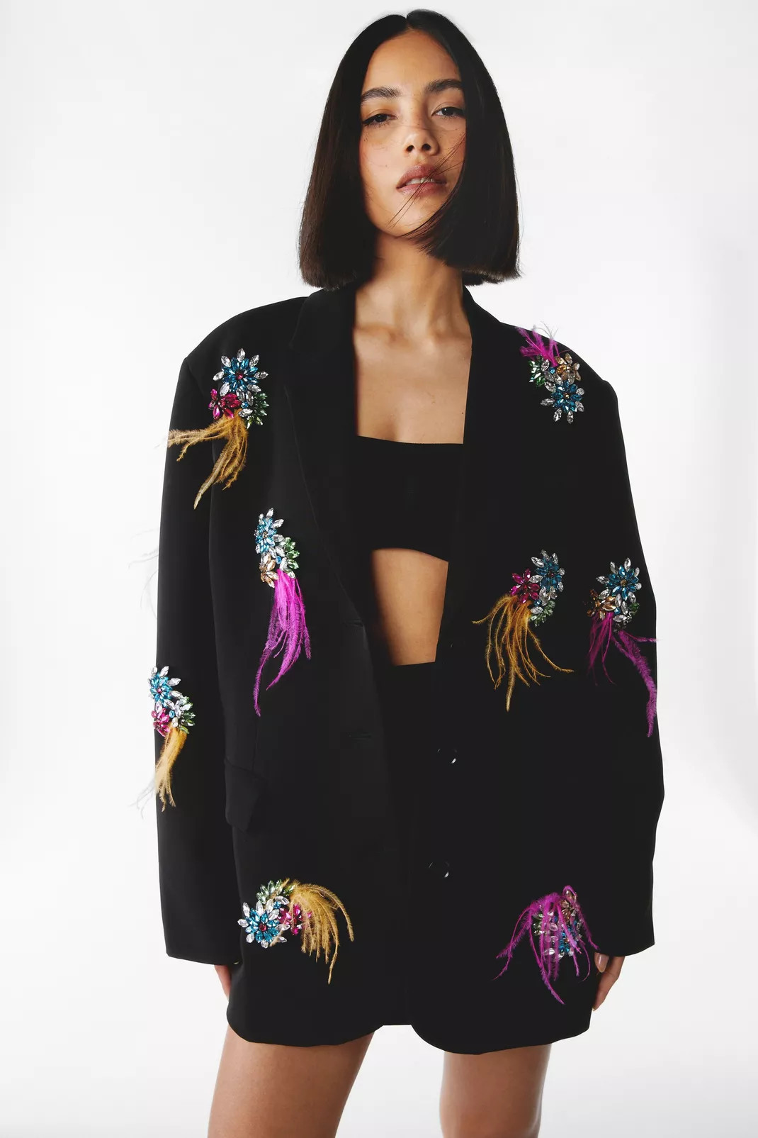 Premium Embellished Diamante Feather Blazer | Nasty Gal US