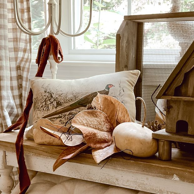 Pheasant Print Accent Pillow | Antique Farm House